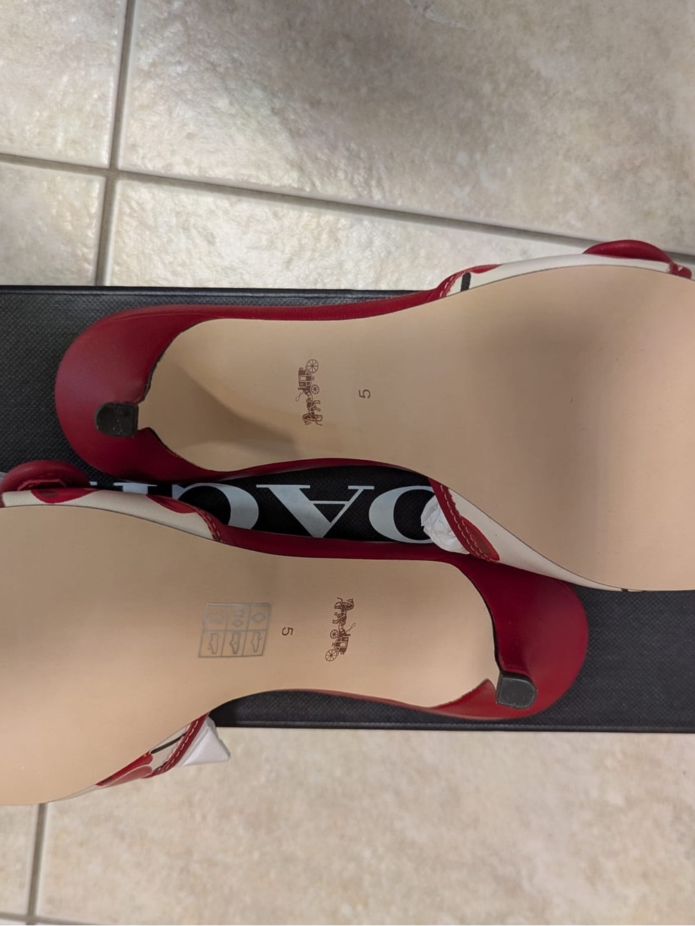 Coach Red and Cream Cherry Print Kitten Heels - Picture 6 of 7
